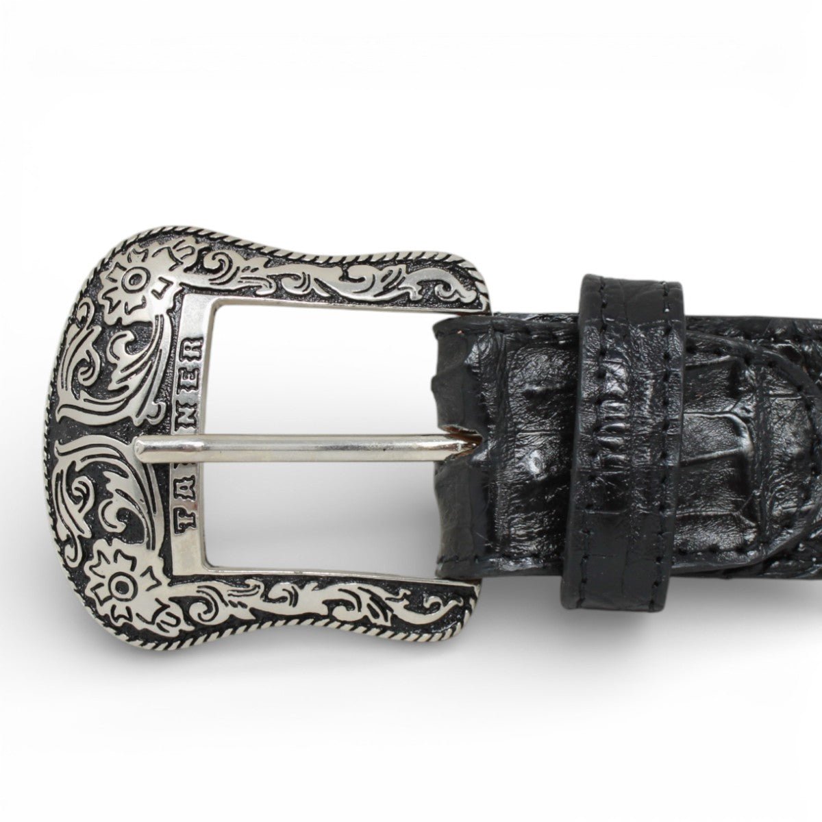 Cinturón de Caiman Negro Con Hebilla Metálica Texas - TMXB100159 - Tanner Mark Boots