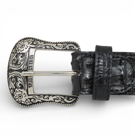 Cinturón de Caiman Negro Con Hebilla Metálica Texas - TMXB100159 - Tanner Mark Boots