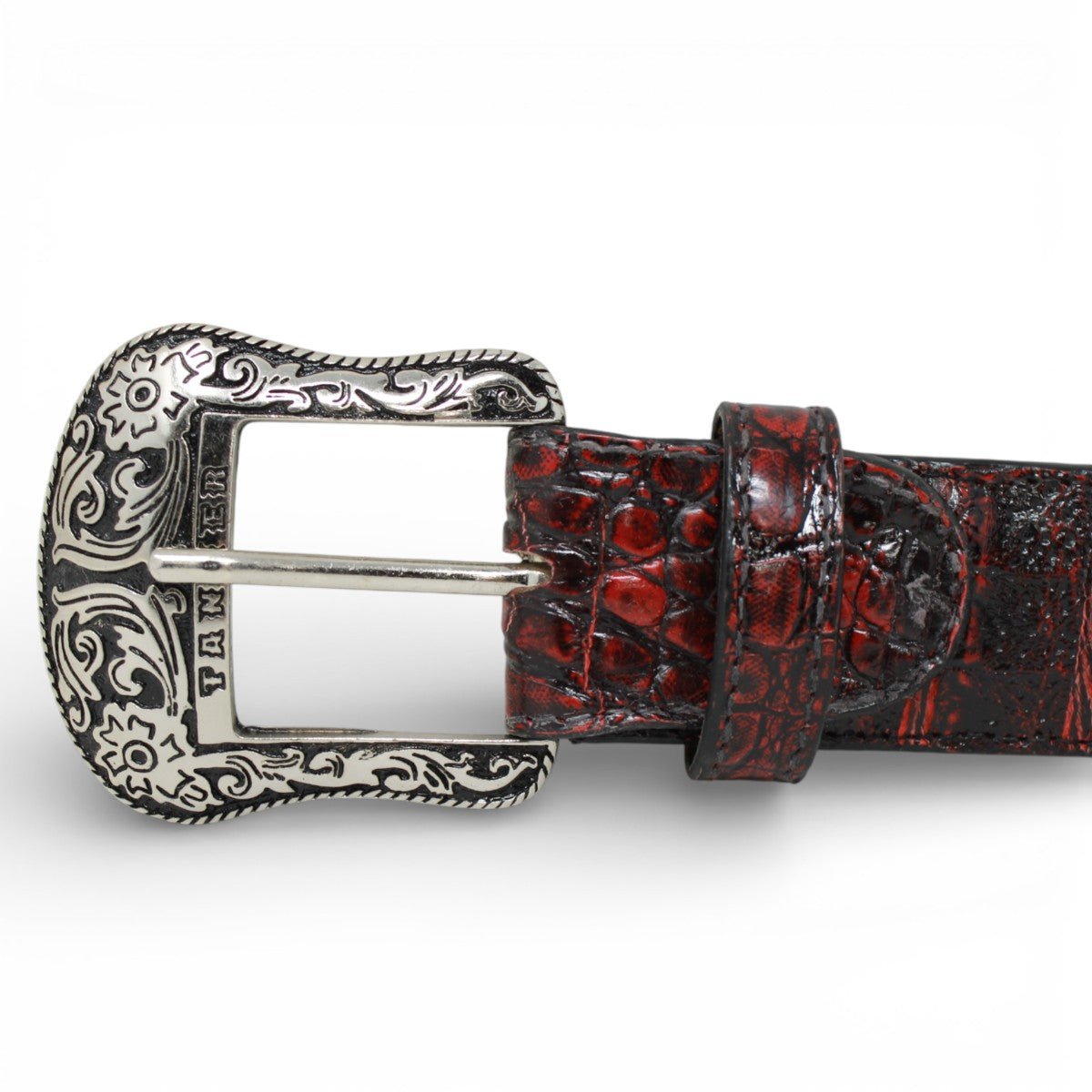 Cinturón de Caiman Negro Rojizo Con Hebilla Metálica Texas - TMXB200352 - Tanner Mark Boots