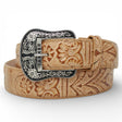 Cinturon de Piel con Estampado de Cincelado Floral y Hebilla Metálica Texas - TMB207020 - Tanner Mark Boots