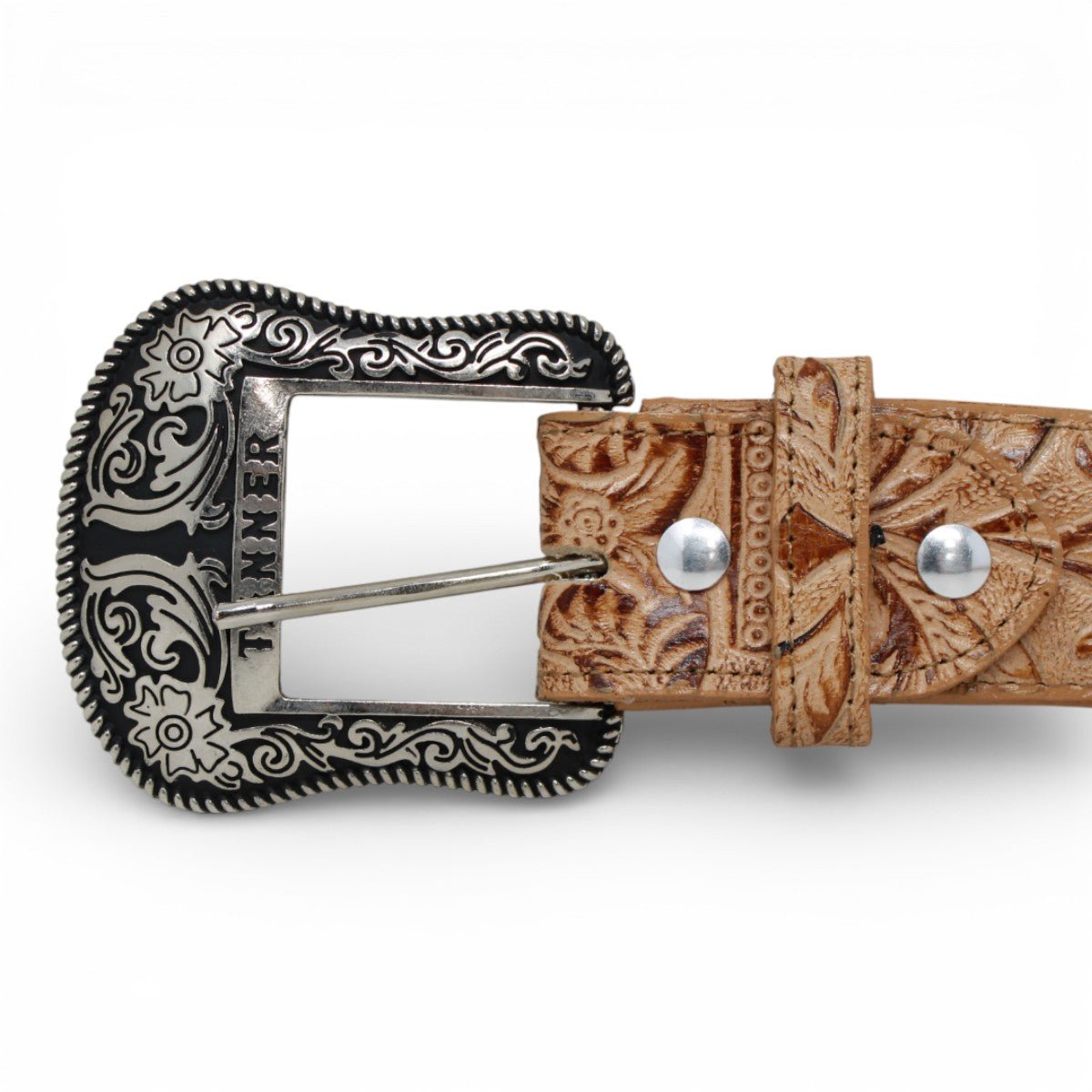 Cinturon de Piel con Estampado de Cincelado Floral y Hebilla Metálica Texas - TMB207020 - Tanner Mark Boots