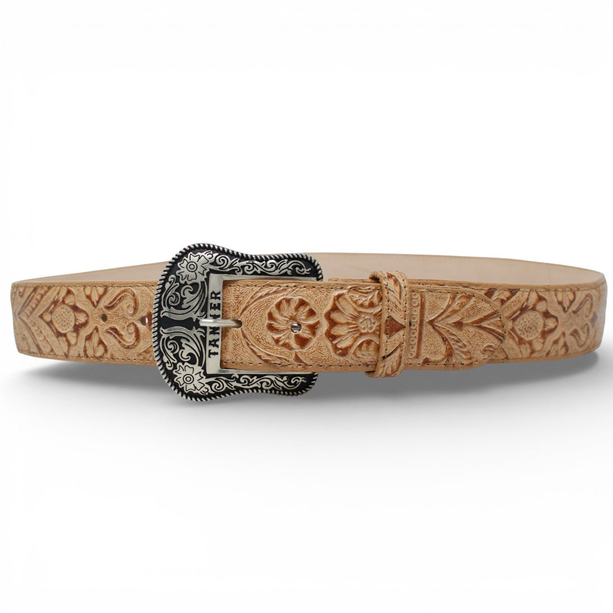 Cinturon de Piel con Estampado de Cincelado Floral y Hebilla Metálica Texas - TMB207020 - Tanner Mark Boots