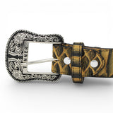 Cinturon de Piel con Estampado de Piton Jumbo y Hebilla Metálica Texas Miel - TMB205589 - Tanner Mark Boots