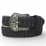 Cinturon de Piel con Estampado de Piton Jumbo y Hebilla Texas Negro - TMB205592 - Tanner Mark Boots