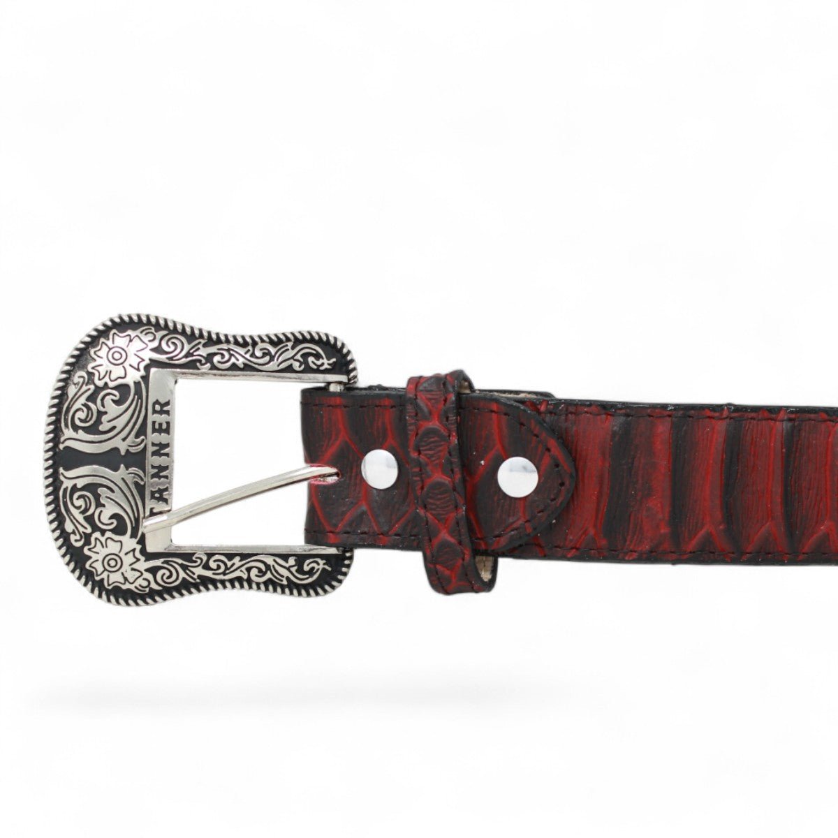 Cinturon de Piel con Estampado de Piton Jumbo y Hebilla Texas Rojo - TMB205594 - Tanner Mark Boots