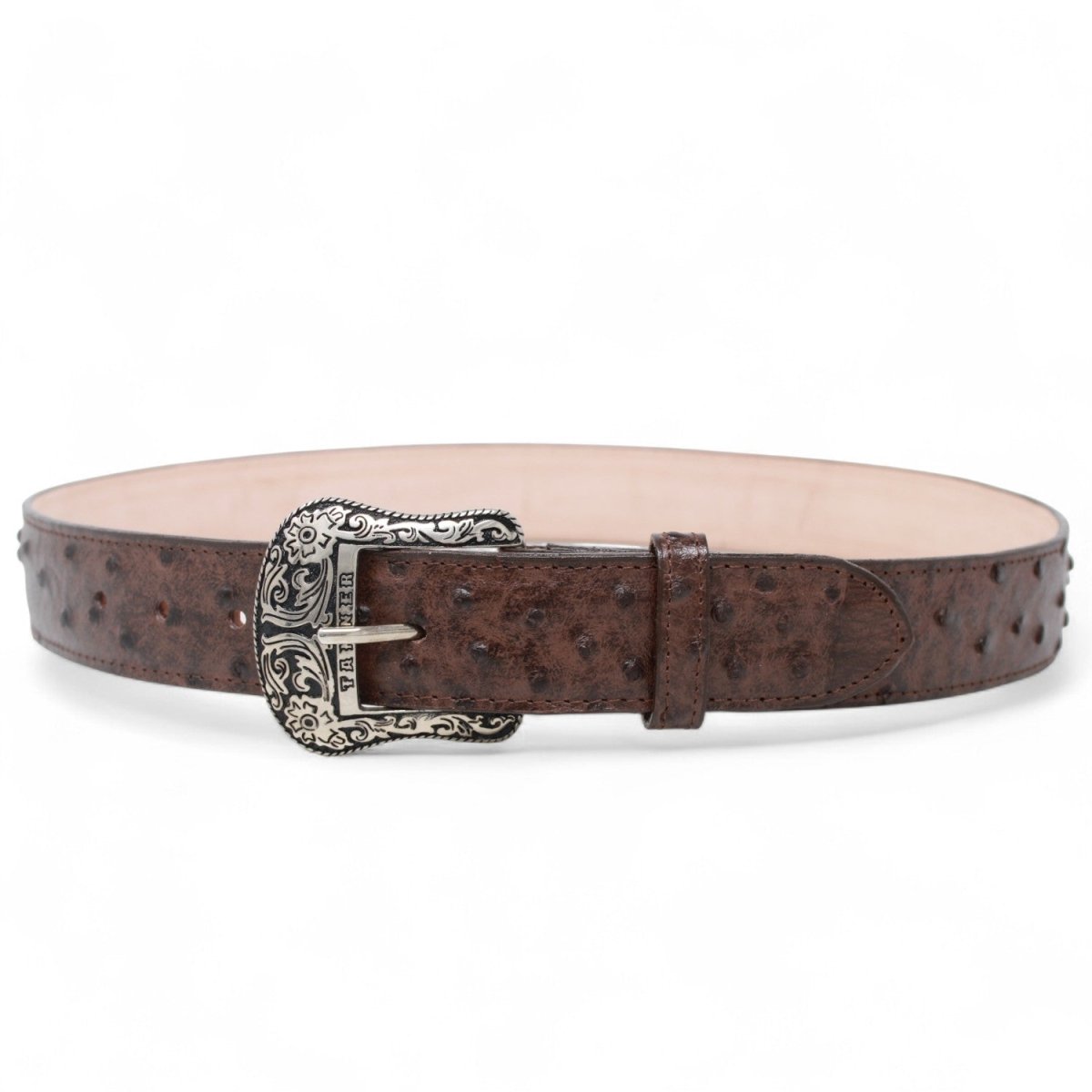 Cinturón de Piel Genuina con Estampado de Avestruz y Hebilla Metálica Texas Cafe - Tanner Mark Boots