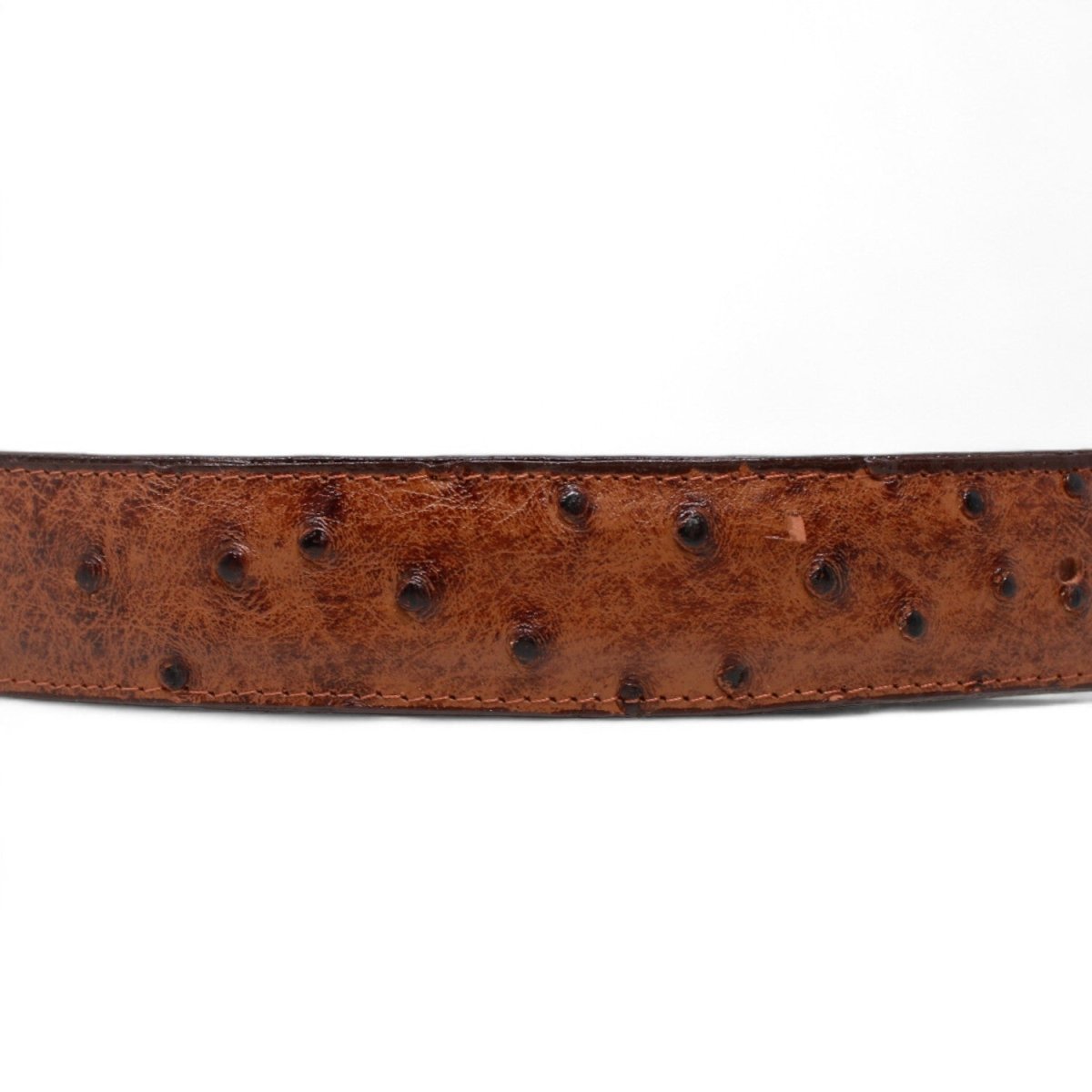 Cinturón de Piel Genuina con Estampado de Avestruz y Hebilla Metálica Texas Cognac - Tanner Mark Boots