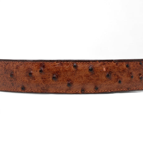 Cinturón de Piel Genuina con Estampado de Avestruz y Hebilla Metálica Texas Cognac - Tanner Mark Boots