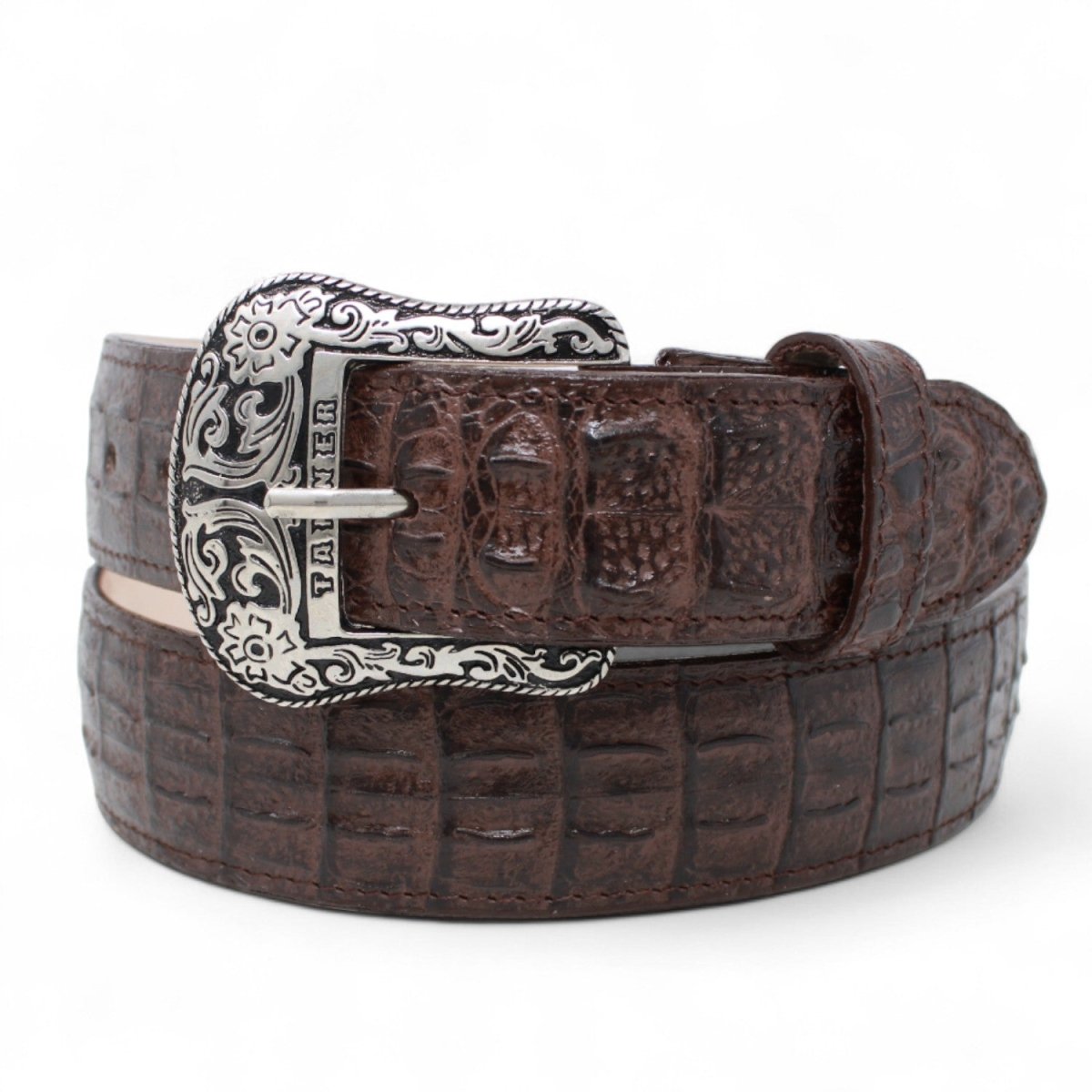 Genuine Leather Belt with Caiman Back Print and Metal Buckle Texas Bro