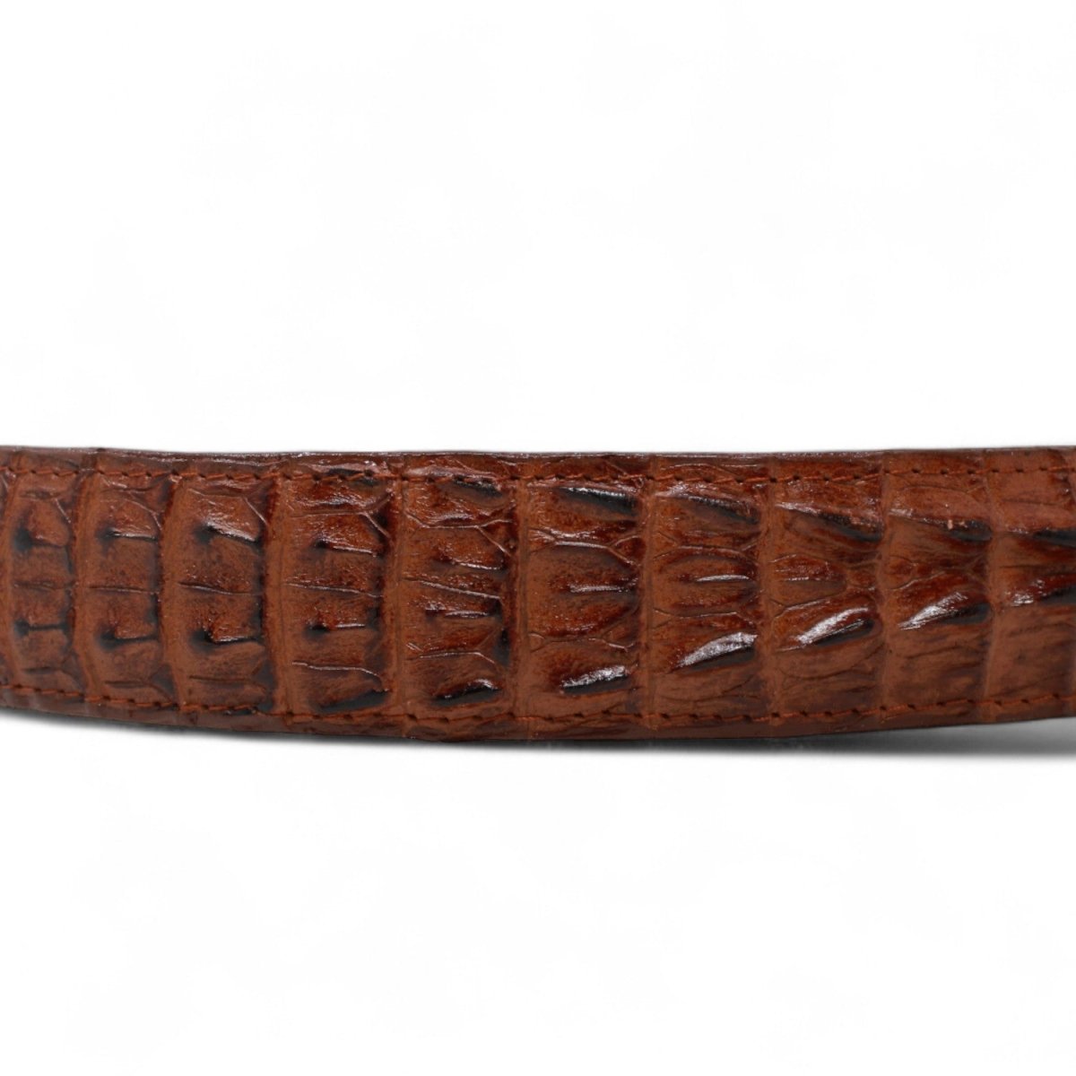 Cinturon de Piel Genuina con Estampado de Caiman Lomo y Hebilla Metálica Texas Cognac - Tanner Mark Boots