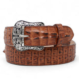 Cinturon de Piel Genuina con Estampado de Caiman Lomo y Hebilla Metálica Texas Cognac - Tanner Mark Boots