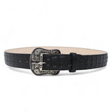 Cinturon de Piel Genuina con Estampado de Caiman Lomo y Hebilla Metálica Texas Negro - Tanner Mark Boots