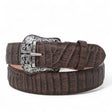 Cinturon de Piel Genuina con Estampado de Caiman Panza Hebilla Metálica Texas Cafe - Tanner Mark Boots