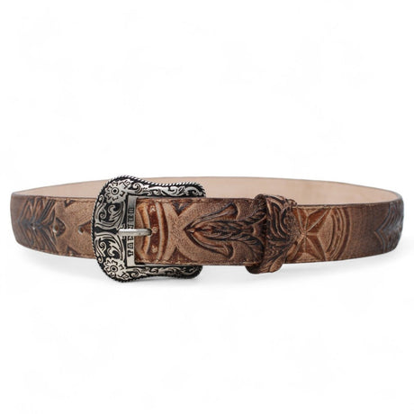 Cinturon de Piel Genuina con Estampado de Cincelada con Estrella y Hebilla Metálica Texas - Tanner Mark Boots