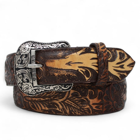 Cinturon de Piel Genuina con Estampado de Cincelada y Hebilla Metálica Texas - Tanner Mark Boots