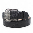Cinturon de Piel Genuina con Estampado de Cincelado Floral y Hebilla Metálica Texas - Negro - Tanner Mark Boots