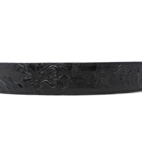 Cinturon de Piel Genuina con Estampado de Cincelado Floral y Hebilla Metálica Texas - Negro - Tanner Mark Boots