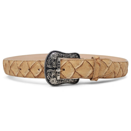Cinturón de Piel Genuina con Estampado de Pirarucu y Hebilla Metálica Texas Arena - Tanner Mark Boots