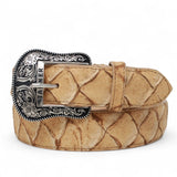 Cinturón de Piel Genuina con Estampado de Pirarucu y Hebilla Metálica Texas Arena - Tanner Mark Boots