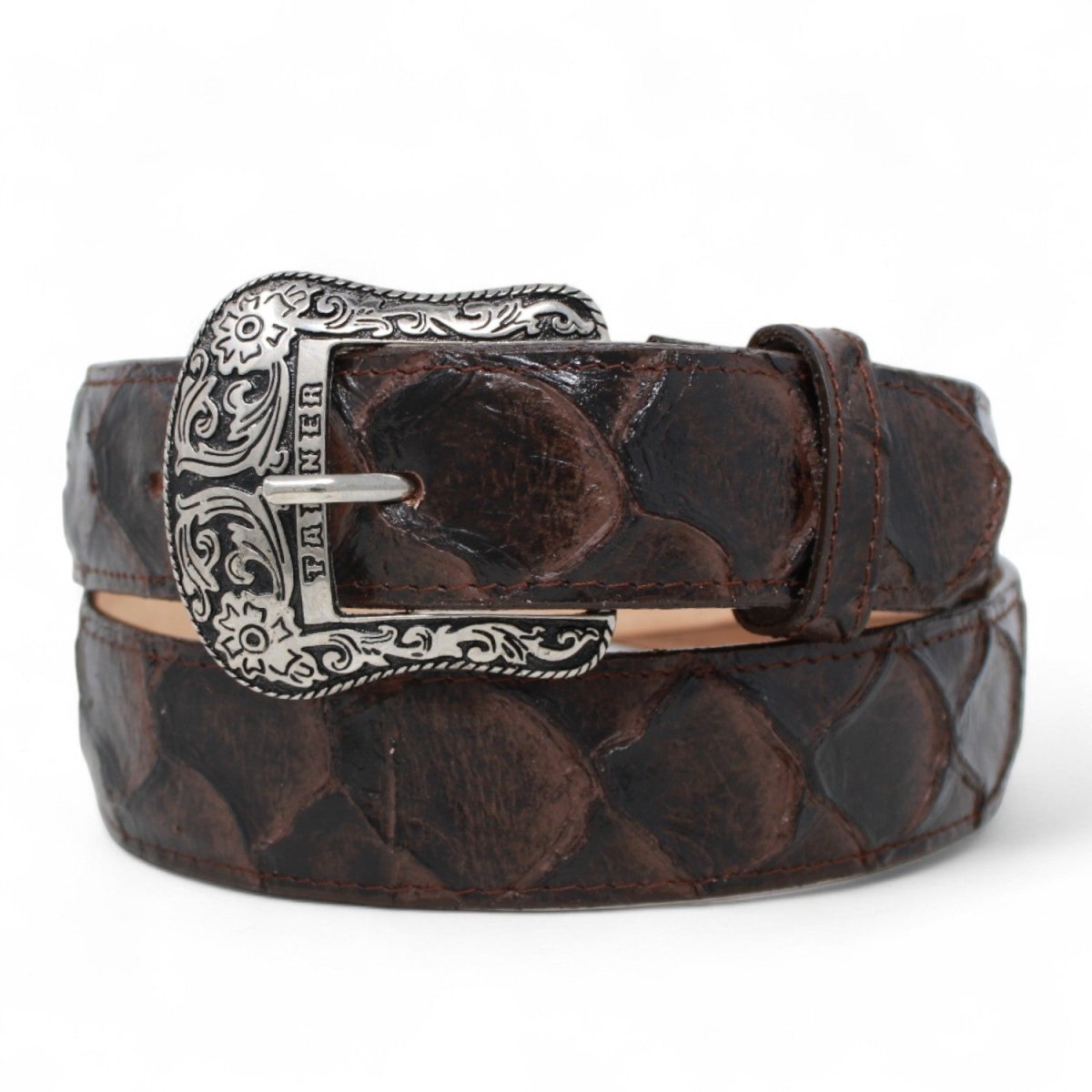 Cinturón de Piel Genuina con Estampado de Pirarucu y Hebilla Metálica Texas Cafe - Tanner Mark Boots
