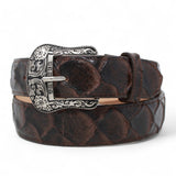 Cinturón de Piel Genuina con Estampado de Pirarucu y Hebilla Metálica Texas Cafe - Tanner Mark Boots