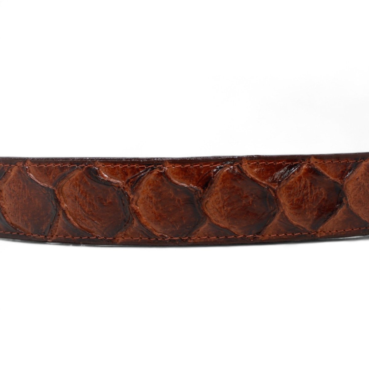 Cinturón de Piel Genuina con Estampado de Pirarucu y Hebilla Metálica Texas Cognac - Tanner Mark Boots