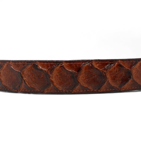 Cinturón de Piel Genuina con Estampado de Pirarucu y Hebilla Metálica Texas Cognac - Tanner Mark Boots