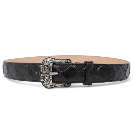 Cinturón de Piel Genuina con Estampado de Pirarucu y Hebilla Metálica Texas Negro - Tanner Mark Boots