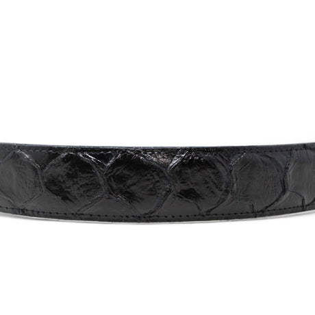 Cinturón de Piel Genuina con Estampado de Pirarucu y Hebilla Metálica Texas Negro - Tanner Mark Boots