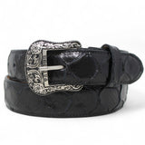 Cinturón de Piel Genuina con Estampado de Pirarucu y Hebilla Metálica Texas Negro - Tanner Mark Boots