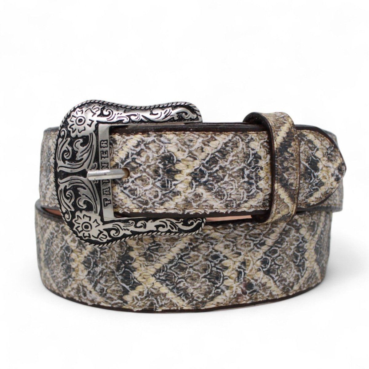 Genuine Leather Belt with Caiman Back Print and Metal Buckle 