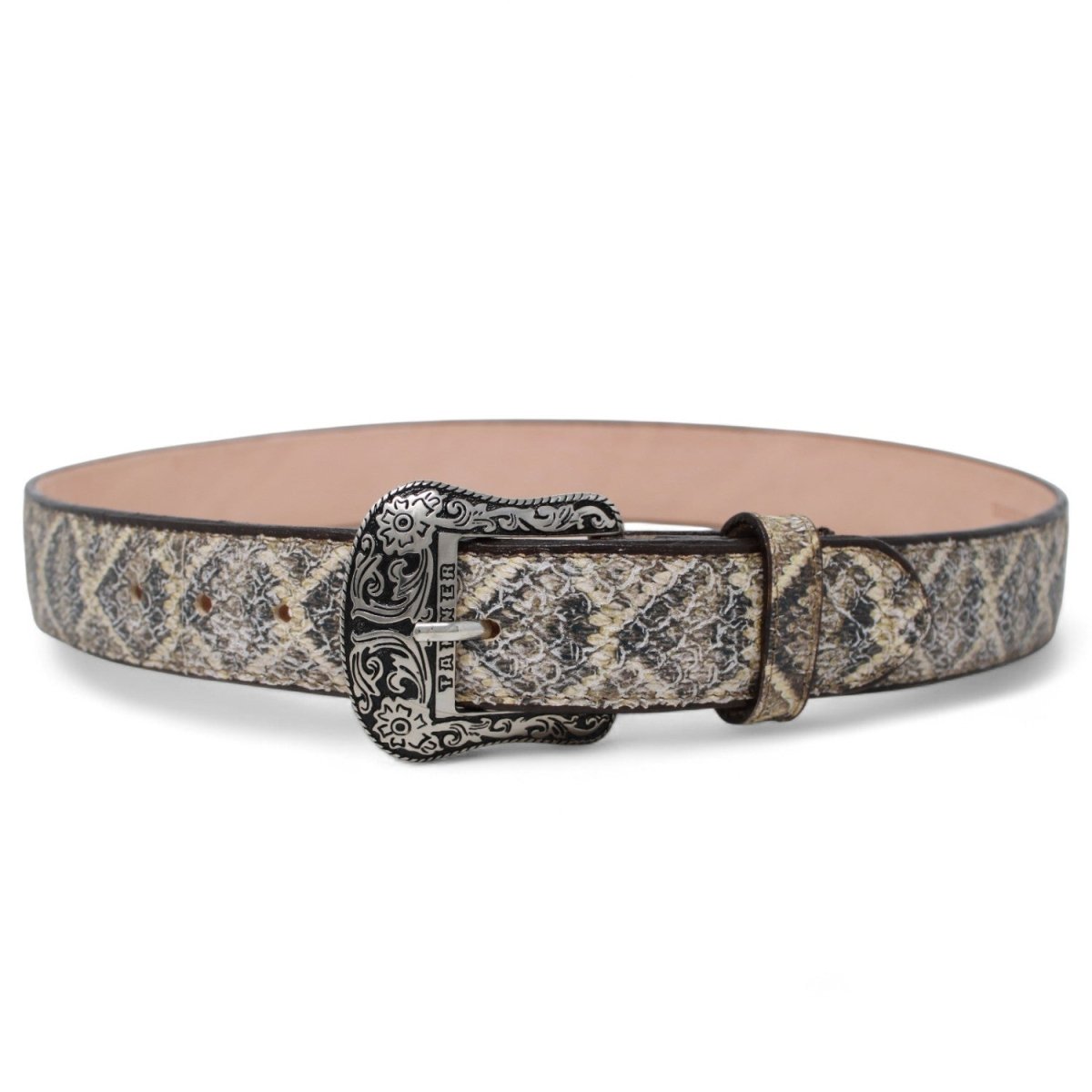 Cinturon de Piel Genuina con Estampado de Serpiente de Cascabel y Hebilla Metálica Texas - Tanner Mark Boots