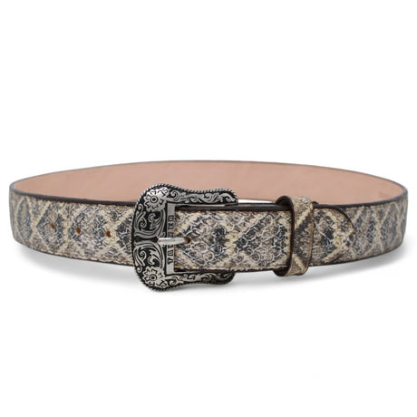 Cinturon de Piel Genuina con Estampado de Serpiente de Cascabel y Hebilla Metálica Texas - Tanner Mark Boots