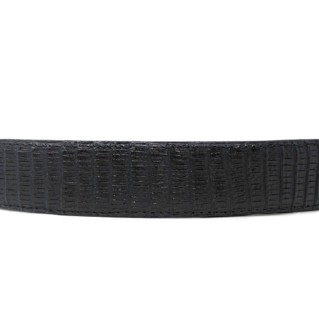 Cinturón de Piel Genuina con Estampado de Teju y Hebilla Metálica Texas Negro - Tanner Mark Boots