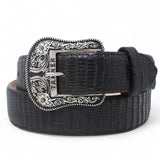 Cinturón de Piel Genuina con Estampado de Teju y Hebilla Metálica Texas Negro - Tanner Mark Boots