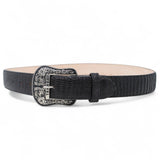 Cinturón de Piel Genuina con Estampado de Teju y Hebilla Metálica Texas Negro - Tanner Mark Boots