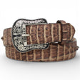 Cinturón de Piel Grabada Caiman Cola Cafe con Hebilla Metálica Texas - TMB20572 - Tanner Mark Boots