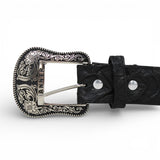 Cinturón de Piel Grabada Pirarucu con Hebilla Metálica Texas Negro - TMB205560 - Tanner Mark Boots