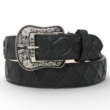 Cinturón de Piel Grabada Pirarucu con Hebilla Metálica Texas Negro - TMB205560 - Tanner Mark Boots