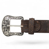 Cinturon de Piton Original en Cafe Hebilla Metalica Texas - Tanner Mark Boots