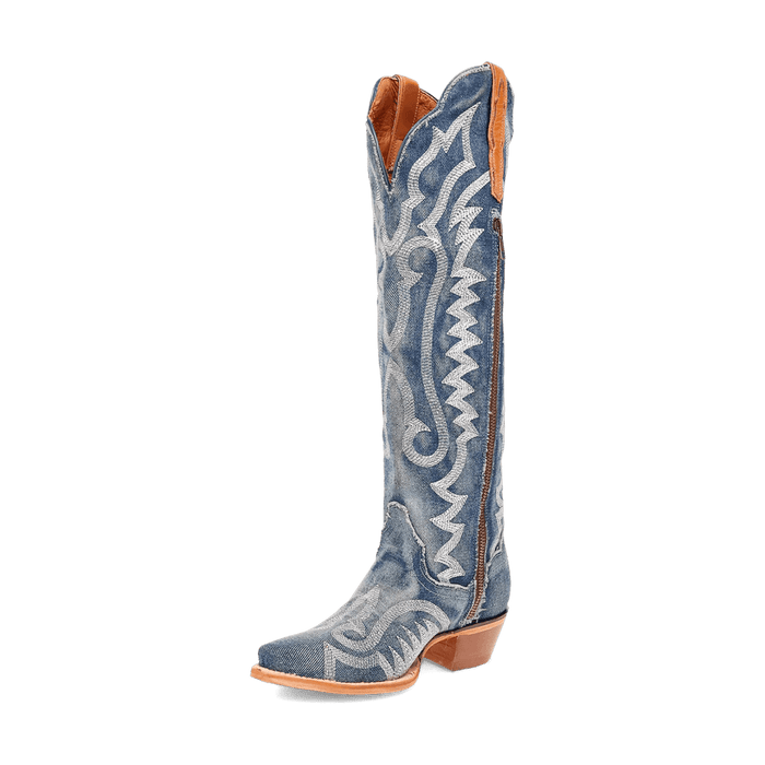 Dan Post Women's Denim Darlin Snip Toe Leather Tall Boots - Blue - Dan Post Boots