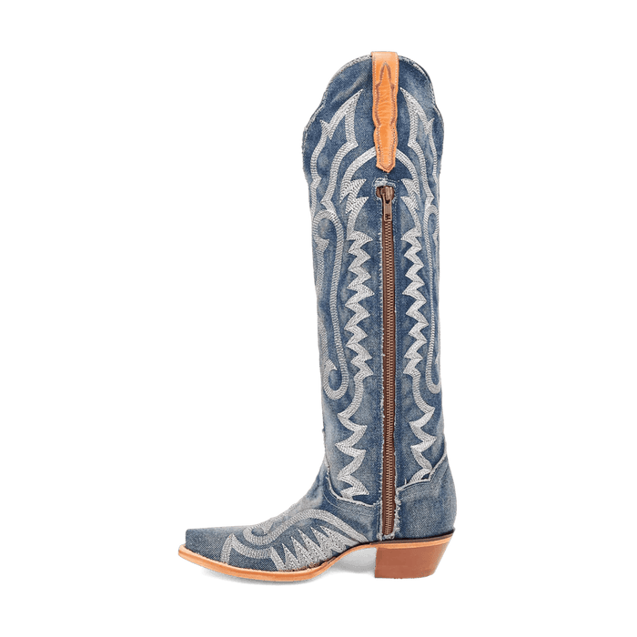 Dan Post Women's Denim Darlin Snip Toe Leather Tall Boots - Blue - Dan Post Boots