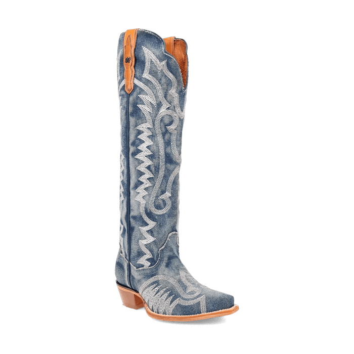 Dan Post Women's Denim Darlin Snip Toe Leather Tall Boots - Blue - Dan Post Boots