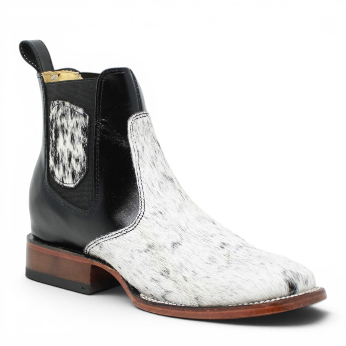 Genuine Cowhide Fur Leather Ankle Boots with Wide Square Toe - Rodeo Imports