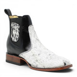 Genuine Cowhide Fur Leather Ankle Boots with Wide Square Toe - Rodeo Imports
