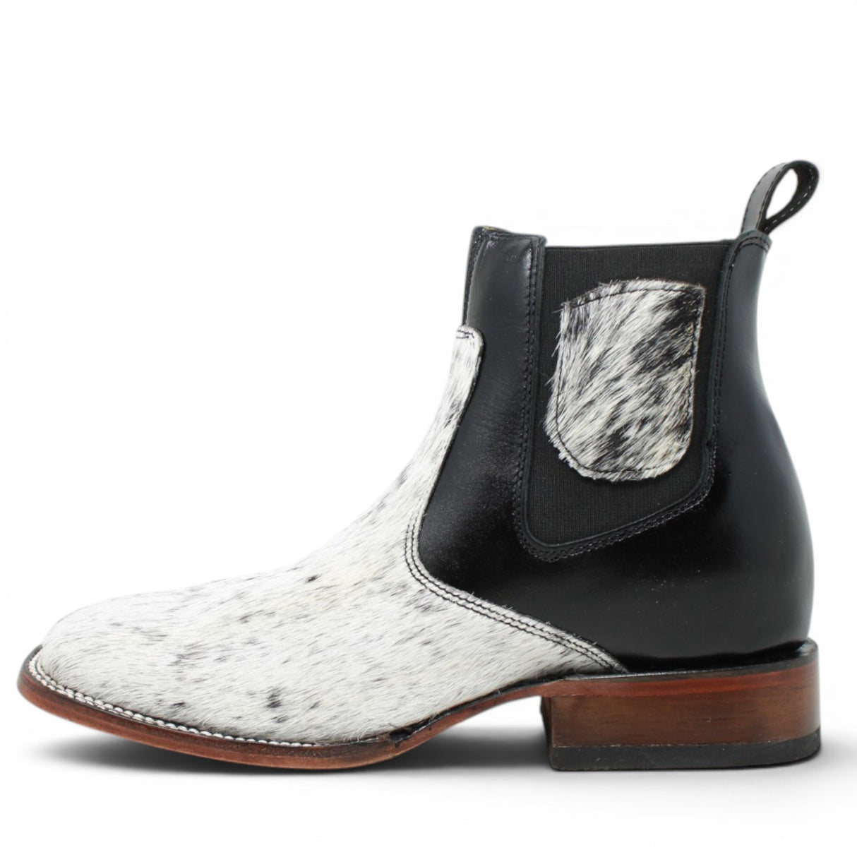 Genuine Cowhide Fur Leather Ankle Boots with Wide Square Toe - Rodeo Imports
