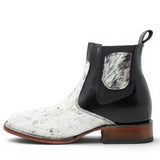 Genuine Cowhide Fur Leather Ankle Boots with Wide Square Toe - Rodeo Imports