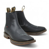 El Besserro Men's Square Toe Leather Ankle Boots Black - Hooch