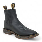 El Besserro Men's Square Toe Leather Ankle Boots Black - Hooch