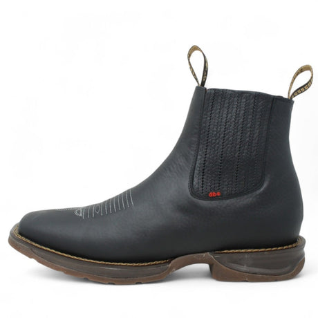 El Besserro Men's Square Toe Leather Ankle Boots Black - Hooch